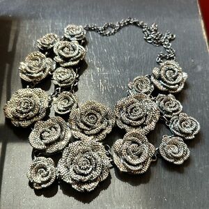 Silver Rose Necklace Statement Piece